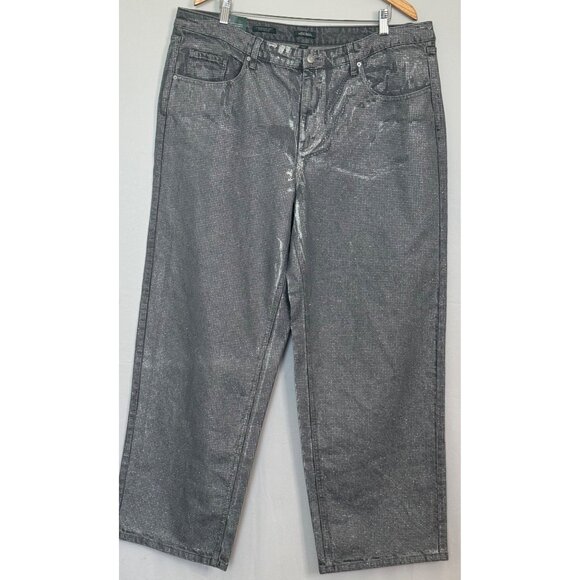 Wild Fable Womens Mid-Rise 90s Relaxed Straight Silver Metallic Jeans Size 17/31 - Picture 1 of 5